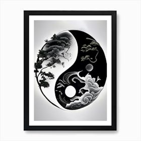 Black And White Yin and Yang 5, Illustration Art Print