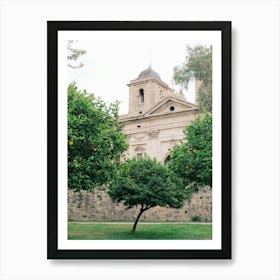 Orange Trees In Front Of A Church // Valencia, Spain, Travel Photography Art Print