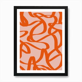 Retro Lines Abstract Brush Shapes Peach And Burnt Orange Art Print