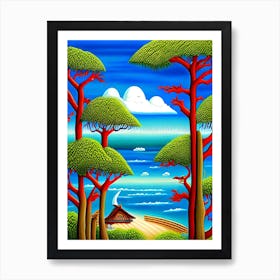 Native Landscape with Ocean Art Art Print