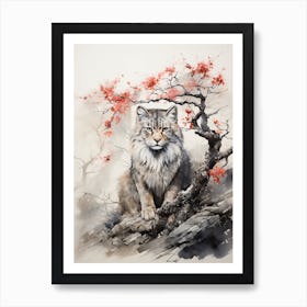 Lion, Japanese Brush Painting, Ukiyo E, Minimal 1 Art Print