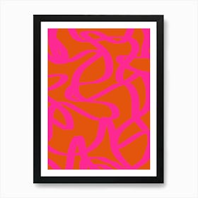 Retro Lines Abstract Brush Shapes Burnt Orange And Pink Art Print