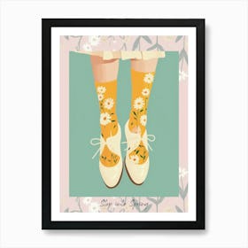 Step Into Spring Woman Step Into Spring White Shoes With Flowers 2 Art Print