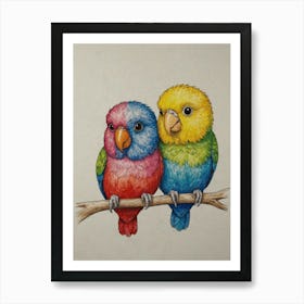 Two Birds Perched On A Branch Art Print