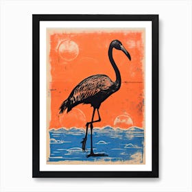 Flamingo, Woodblock Animal  Drawing 7 Art Print