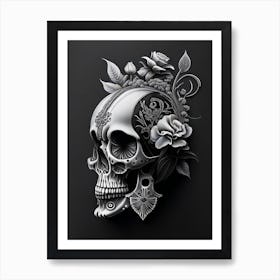 Skull With Floral Patterns Pastel Stream Punk Art Print