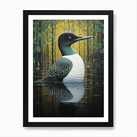 Ohara Koson Inspired Bird Painting Common Loon 4 Art Print