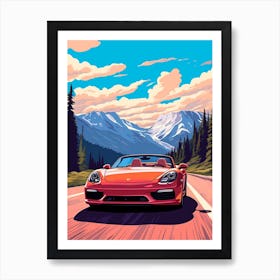 A Porsche Carrera Gt Car In Icefields Parkway Flat Illustration 4 Art Print