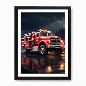 Fire Truck On The Road Art Print