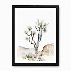 Joshua Trees In Mountains Minimilist Watercolour  (1) Art Print