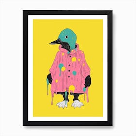 Duckling In A Pink Rain Coat Illustration Art Print