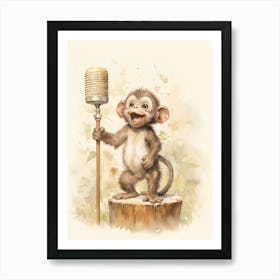 Monkey Painting Performing Stand Up Comedy Watercolour 1 Art Print