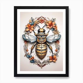Bee With Flowers Art Print