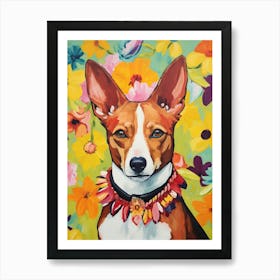 Basenji Portrait With A Flower Crown, Matisse Painting Style 2 Art Print