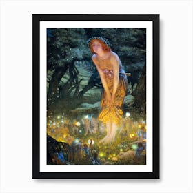 Midsummer Eve 1908 by Edward Robert Hughes - Magical Fairy Circle With Lights, Pagan Witchy Famous Vintage Fairytale Art Print