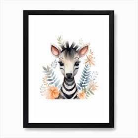 Watercolour Jungle Animal Baby Zebra 3 Art Print