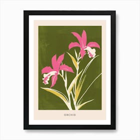 Pink & Green Orchid 3 Flower Poster Art Print