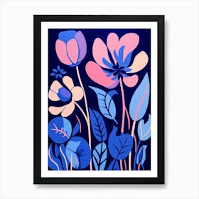 Blue Flower Illustration Tulip 4 Art Print