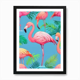 Seamless Pattern With Flamingos Art Print