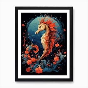 Seahorse Animal Drawing In The Style Of Ukiyo E 1 Art Print
