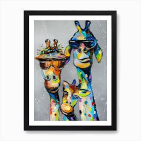 Funny Family Giraffe Oil Painting Humor Art Print