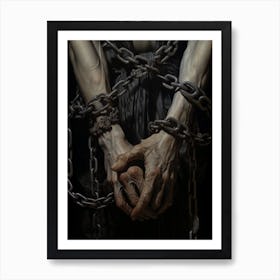 A Painting Of Two Human Hands And Skeleton Held Art Print