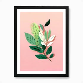 Green Leaves On Pink Background 1 Art Print