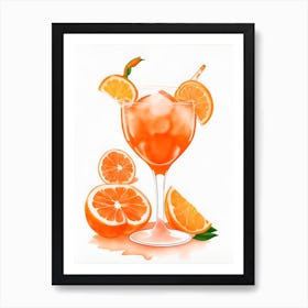 Aperol With Ice And Orange Watercolor Vertical Composition 36 Art Print