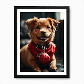 Cute Dog With Red Ball Art Print