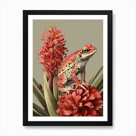 Red Tree Frog Vintage Botanical 4 Art Print