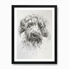 Long Hair Furry Dog Line Sketch 1 Art Print