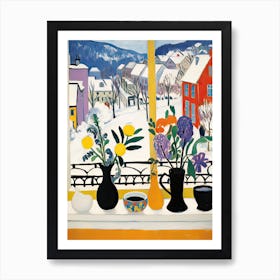 The Windowsill Of Bergen   Norway Snow Inspired By Matisse 3 Art Print