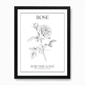 Black And White Rose Line Drawing 5 Poster Art Print