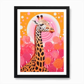 Swirl Pattern Giraffe Pink & Orange 4 Art Print