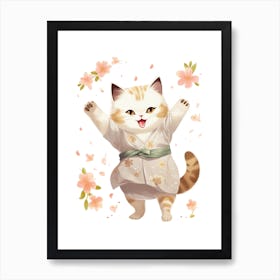 Kawaii Cat Drawings Dancing 4 Art Print