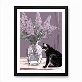 Drawing Of A Still Life Of Lilac With A Cat 3 Art Print