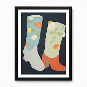 Painting Of Cowboy Boots With Flowers, Pop Art Style 8 Art Print