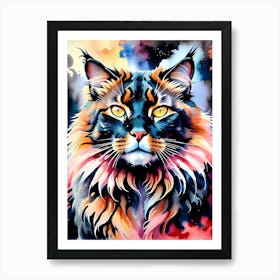 Abstract Colourful Maine Coon Cat Portrait Art Print