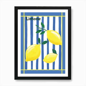 Lemons On Blue Stripes Art Print