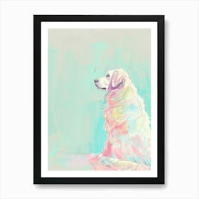 Pastel Watercolour Kuvasz Dog Line Illustration 3 Art Print