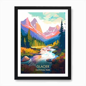 Glacier National Park Travel Poster Illustration Style 4 Art Print