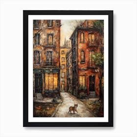 Painting Of New York With A Cat In The Style Of Renaissance, Da Vinci 1 Art Print