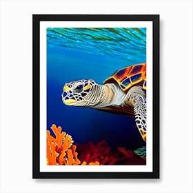 Hawksbill Sea Turtle (Eretmochelys Imbricata), Sea Turtle Abstract 1 Art Print