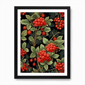 Winterberry 3 William Morris Style Winter Florals Art Print