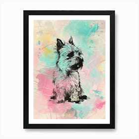 Pastel Terrier Dog Pastel Line Watercolour Illustration  1 Art Print