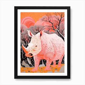 Rhino In The Wild Pink & Orange Geometric 1 Art Print