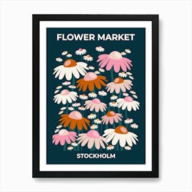 Flower Market Stockholm Navy Blue Art Print