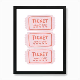 Ticket Admit One Pink Hearts Art Print