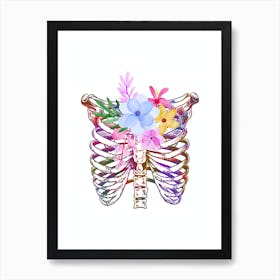 Chest Anatomy And Flower Black And White Art Print