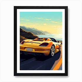 A Porsche Carrera Gt In The Pacific Coast Highway Car Illustration 2 Art Print